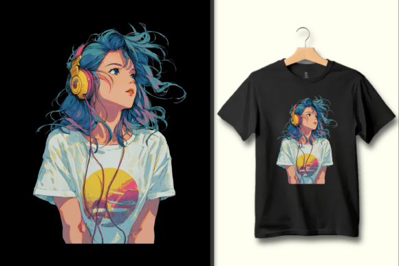 Anime Girl in Sunset T-Shirt Design: A Pop of Vibrant Artistry