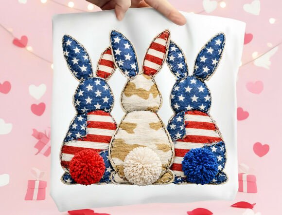 Celebrate with Style: The Patriotic Bunny Trio Design