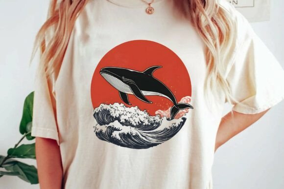 The Rising Sun Meets the Ocean: A Retro Whale Design for Modern Creators