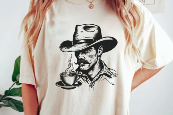 Western Charm: Vintage Cowboy Coffee Art for Your Projects